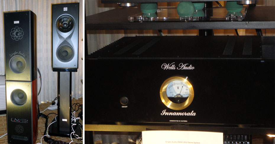 Ginko Audio ClaraVu 7 Speaker and Subwoofer on left, and ClaraVu 88 Speaker on right; Wells Audio Innamorata Amplifier  
