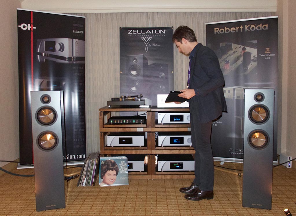 Audioarts room at RMAF 2013. Jan Allearts MC Finish Cartridge, the Van Den Hul cables and the Audiostrata racks. The speakers were from Zellaton, amps and digital from CH Precision, preamp from Robert Koda, and the turntable was from Holborne Analogue. 